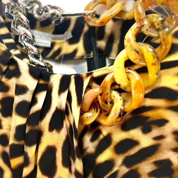 Stella McCartney NWT Chain-Embellished Leopard Print Draped Falabella Dress S - Picture 12 of 16